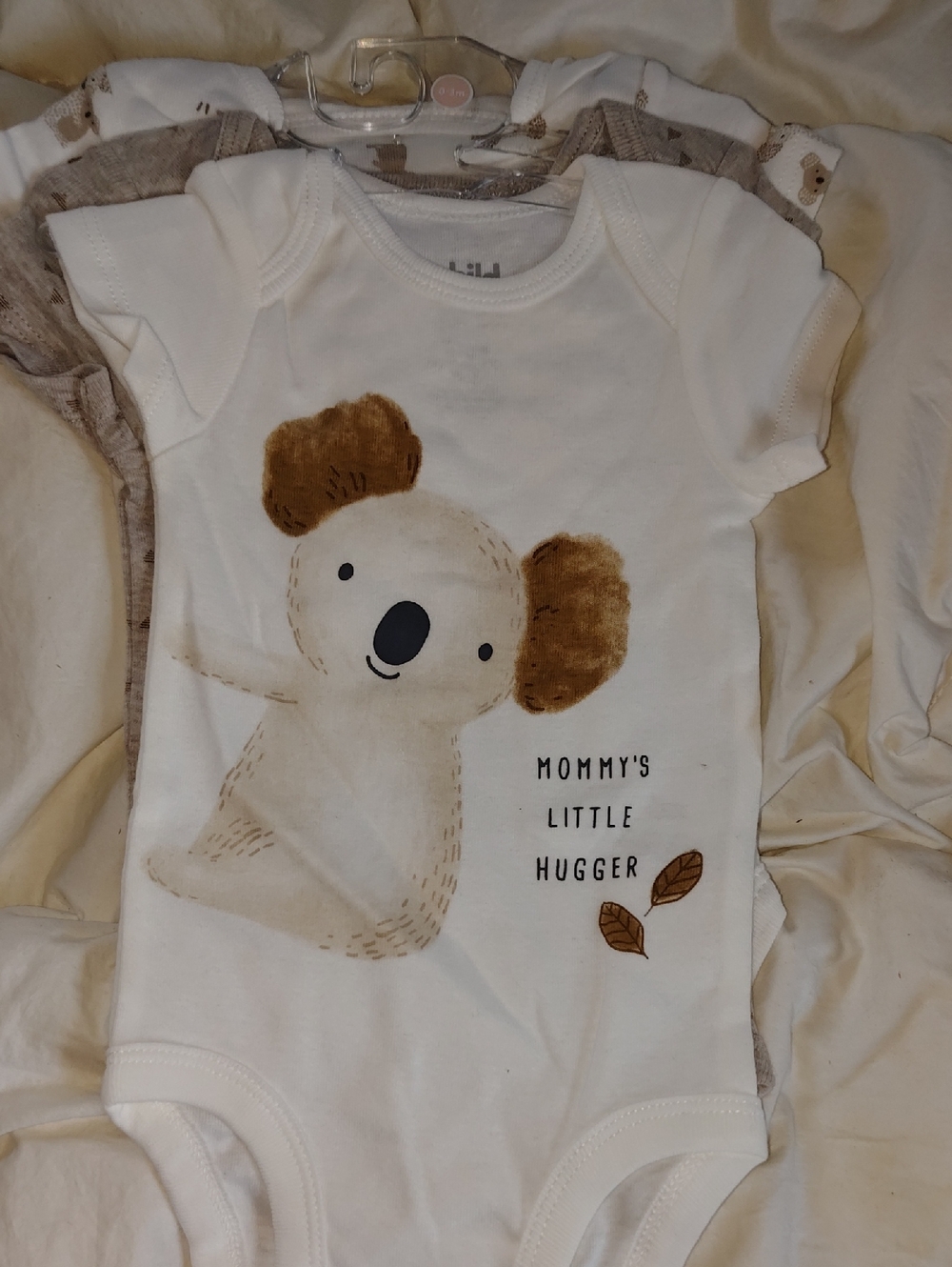 White Baby Onesies with Koala "Mommy's Little Hugger" 3 PIECE